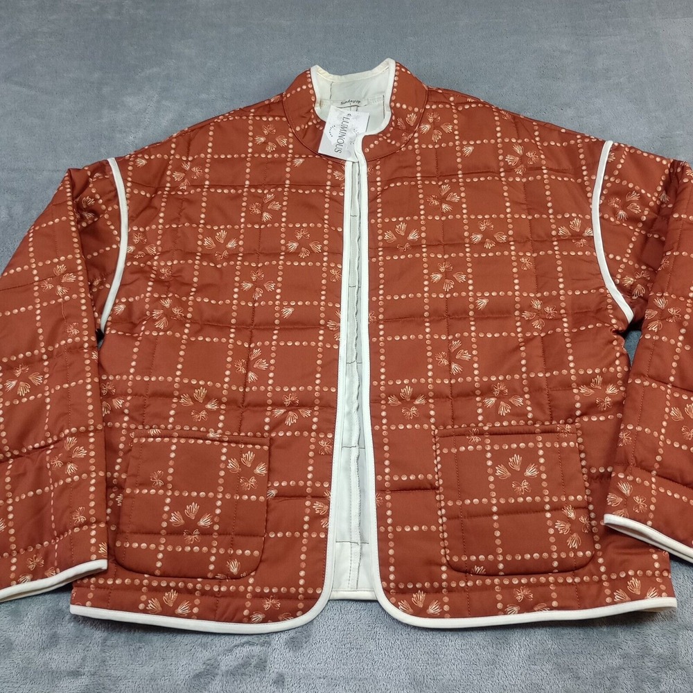 SundayUp Quilted Jacket Womens Sz L Gingerbread Open Front Patchwork Boho Granny